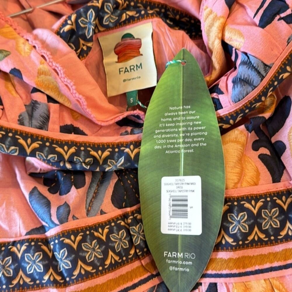 Farm Rio New Anthropologie Seashell Tapestry Midi Dress Pink Size S NWT - Picture 16 of 16